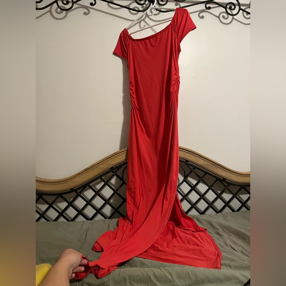 Pink ruched maxi dress